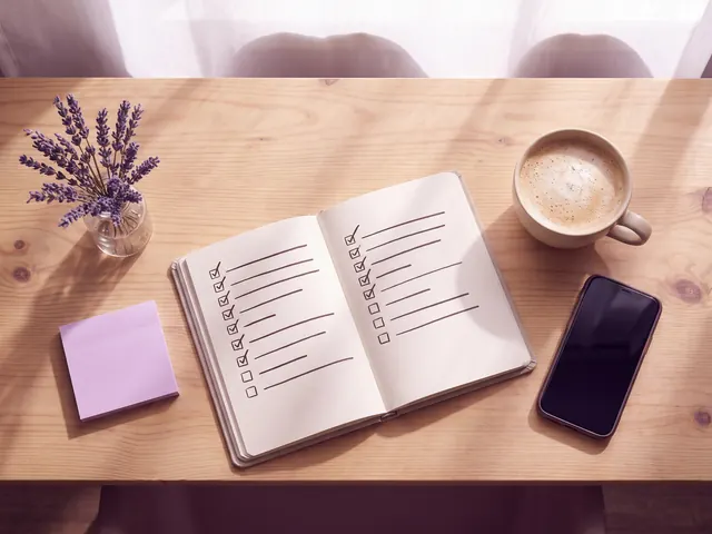 Illustrative image: desk with a weekly planner, coffee and lavender